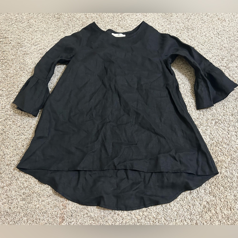 Crown Linen Designs Bella Bell Sleeve Top Black Size Small Women's Tunic 3/4 S